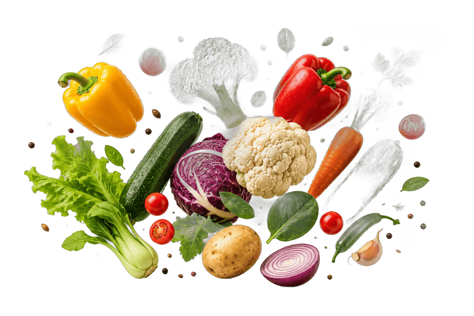Vegetables flying through the air